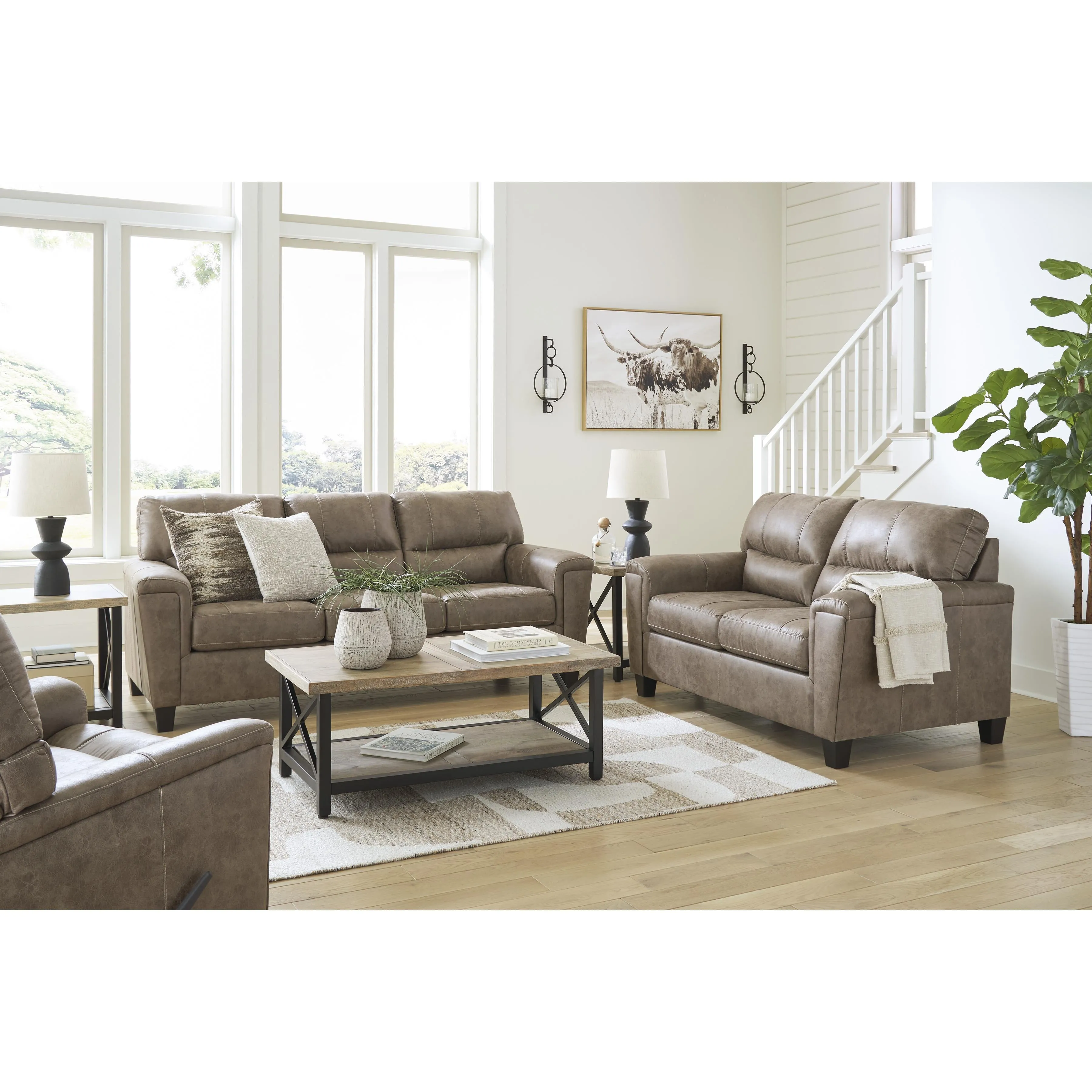 Signature Design by Ashley Navi Stationary Leather Look Loveseat 9400435