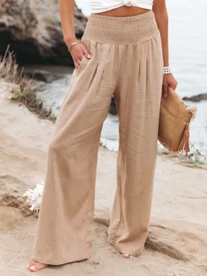 Smocked Waist Wide Leg Pants