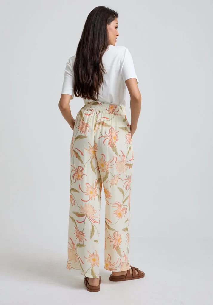 Sophia Wide Leg Moonflower Print Trouser In Cream