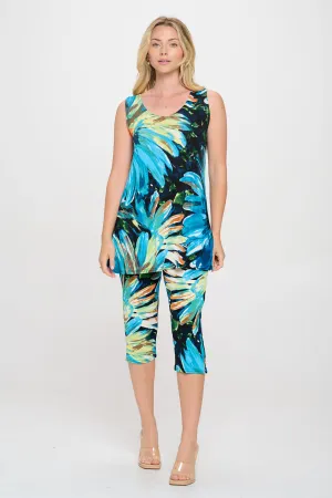 Stretchy Tank Capri Pant Set Print-9002BN-TRP1-W440