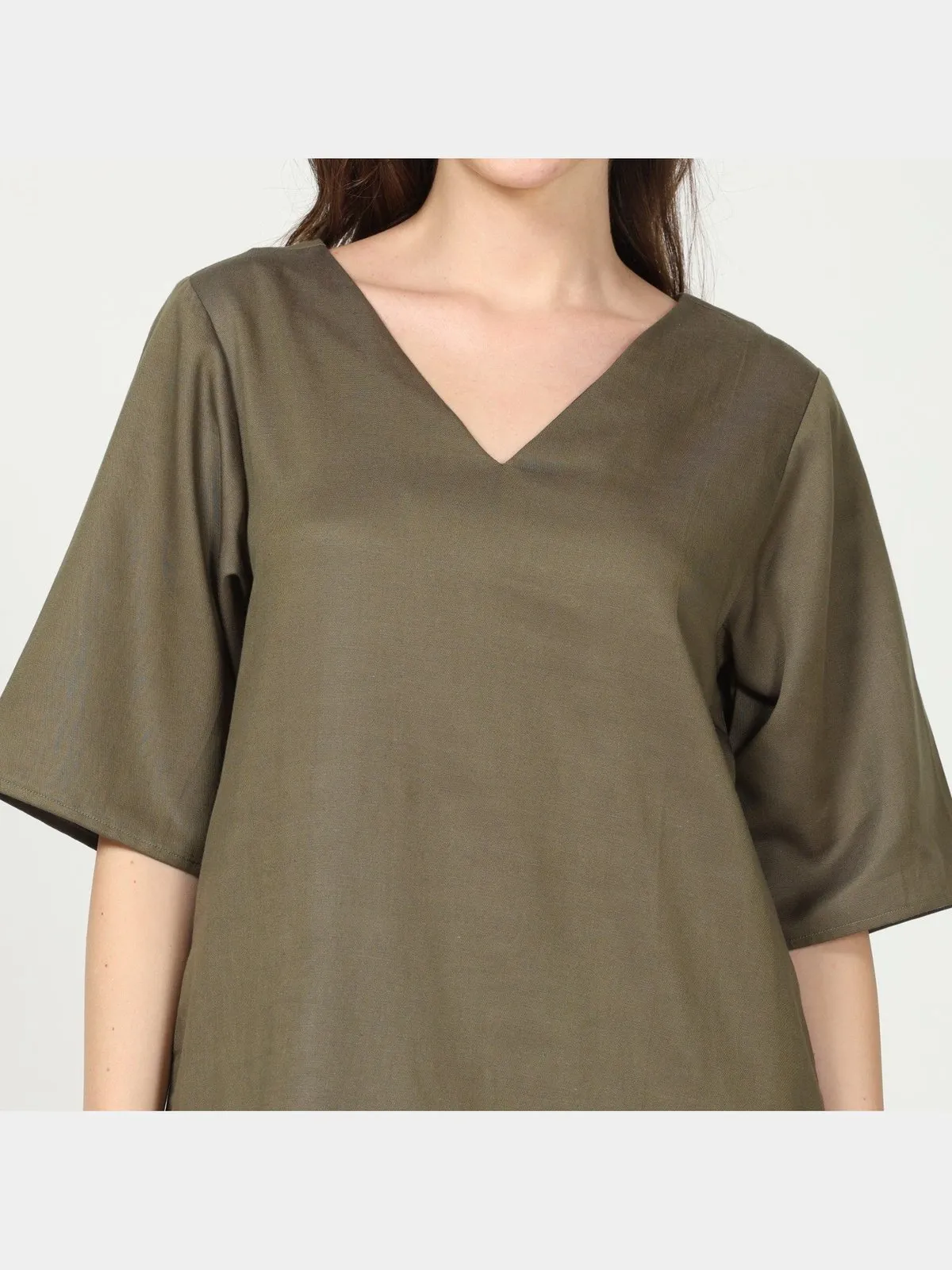 Tencel Solid V-Neck Dress