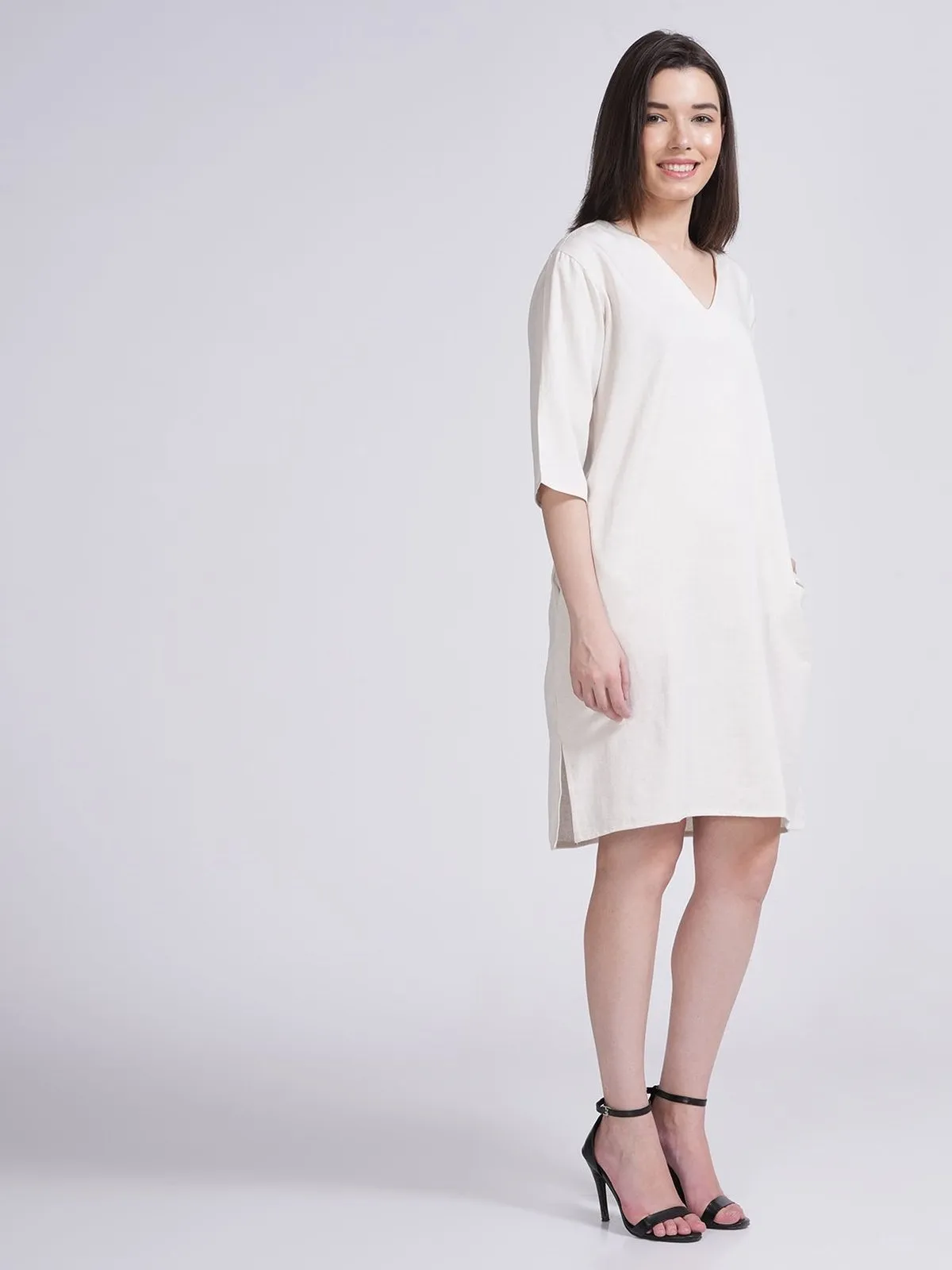 Tencel Solid V-Neck Dress