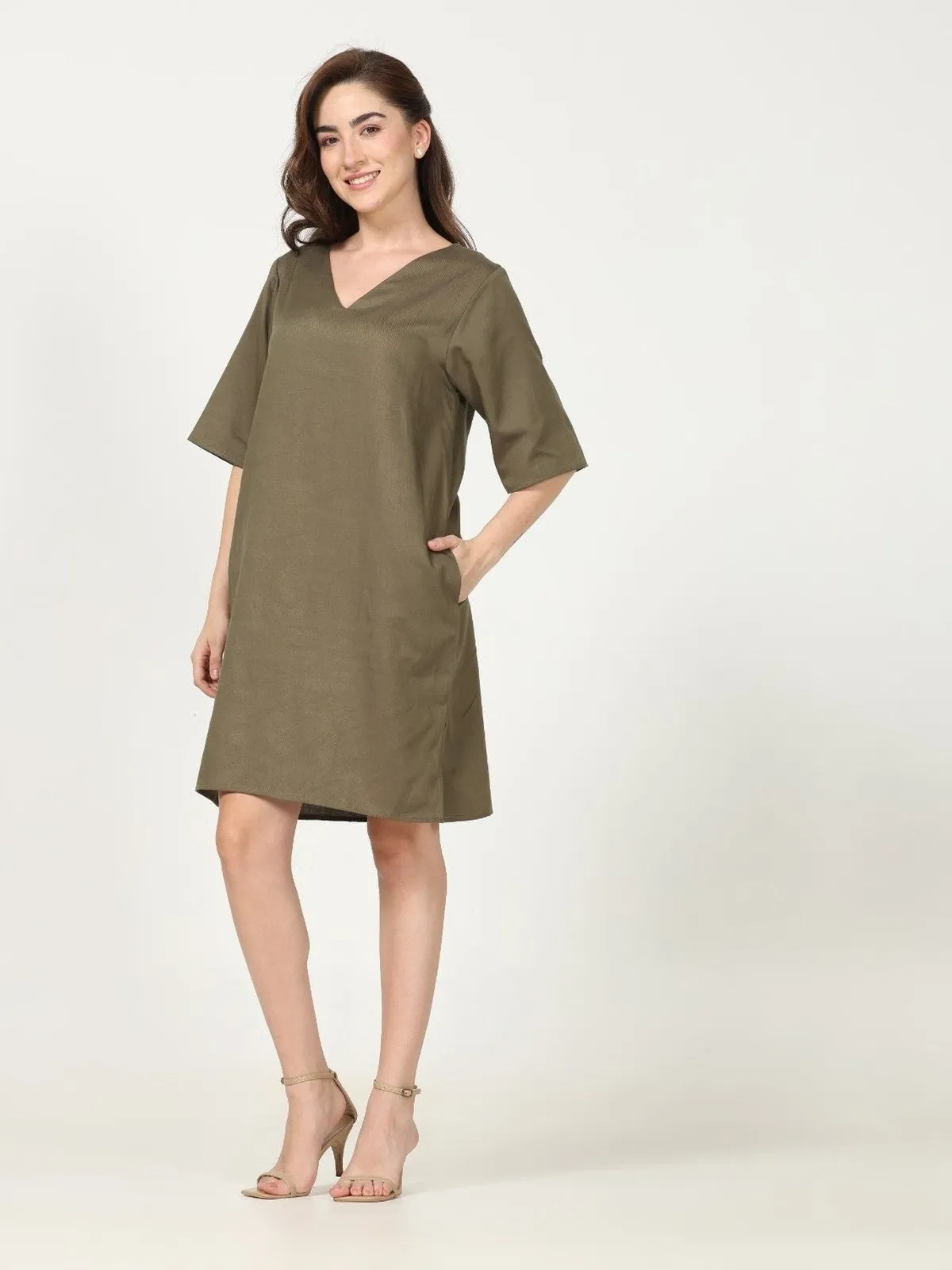 Tencel Solid V-Neck Dress