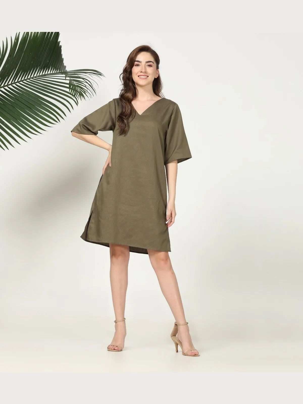 Tencel Solid V-Neck Dress