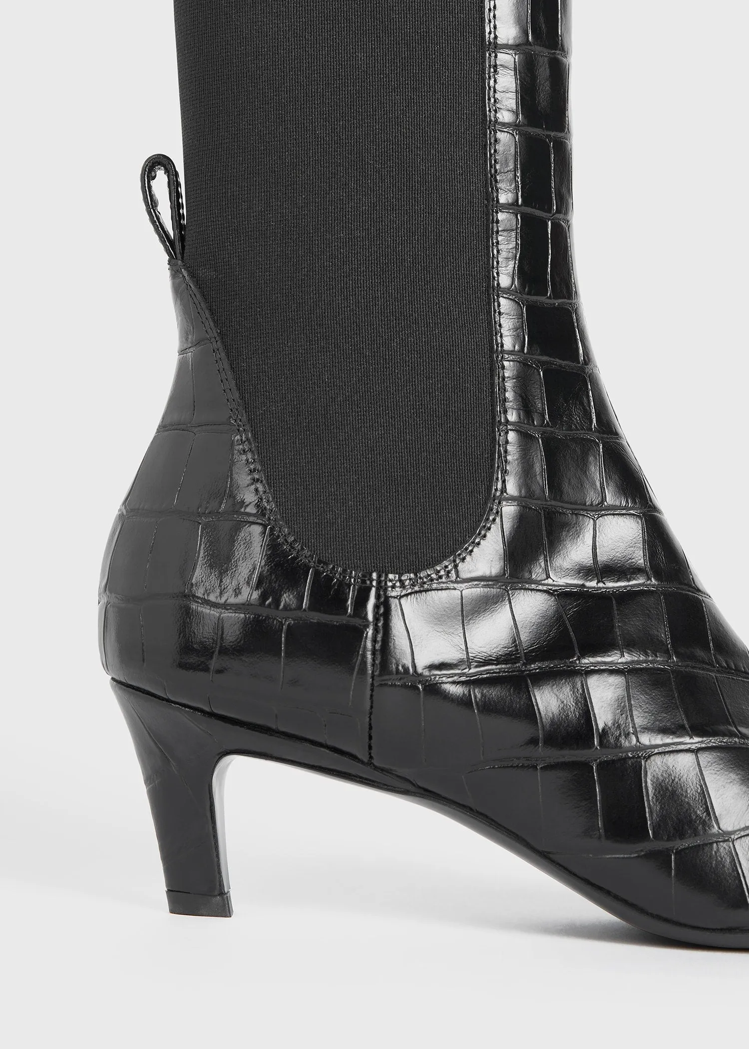 The Mid Heel Leather Boot black croco