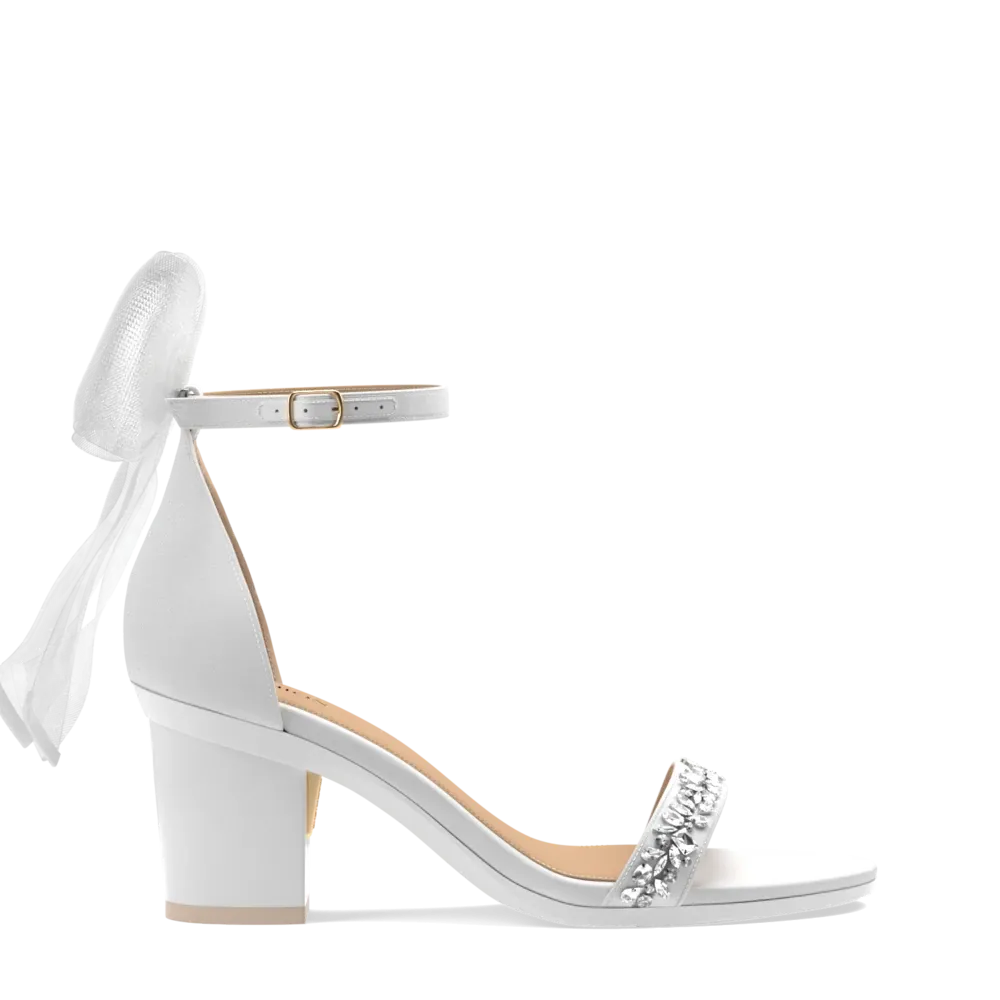 The Pashionista - White Crystal Bow   Block Heel Kit 3 White