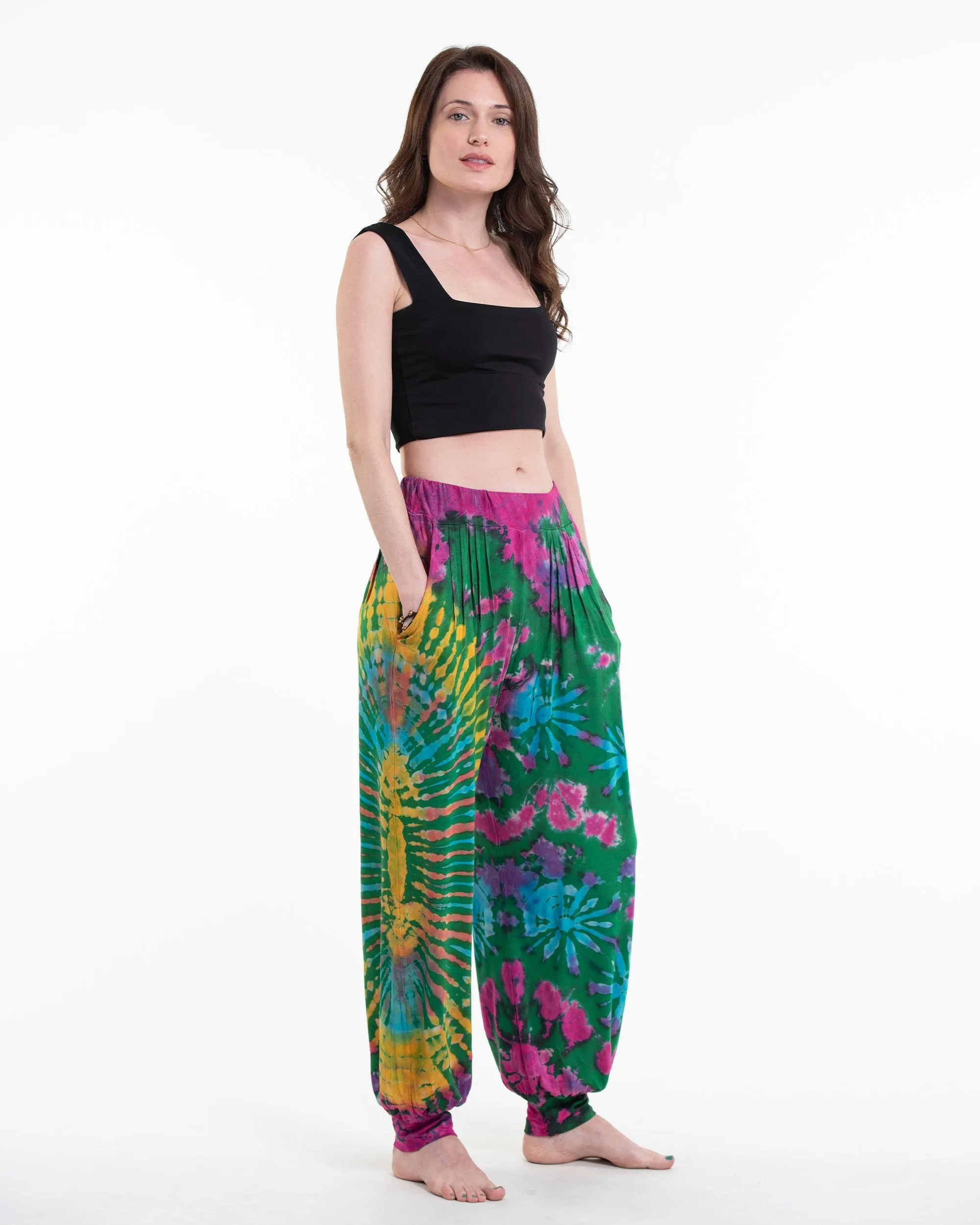 Unisex Tie Dye Cotton Harem Pants in Green