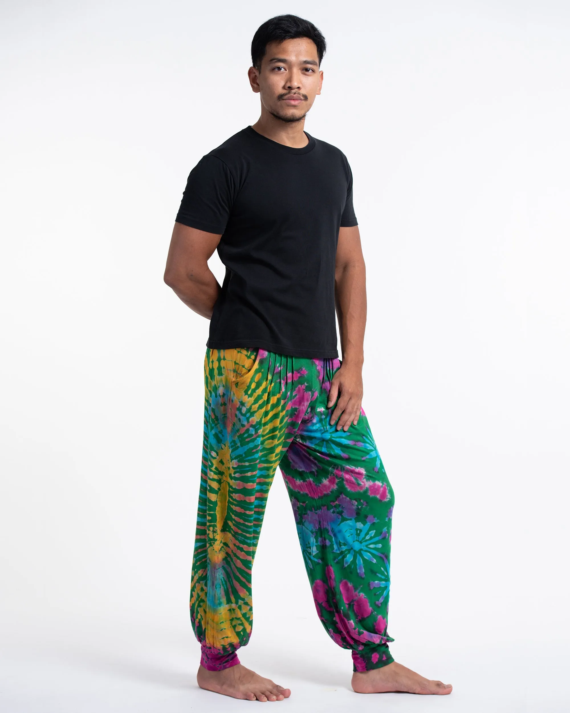 Unisex Tie Dye Cotton Harem Pants in Green