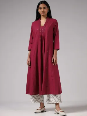 Utsa Magenta Mirror Embroidered Cotton Kurta