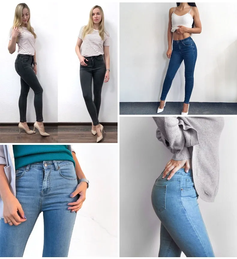 Vintage Fit High Waist  Elastic Denim Skinny Jeans Classic Pencil Pants