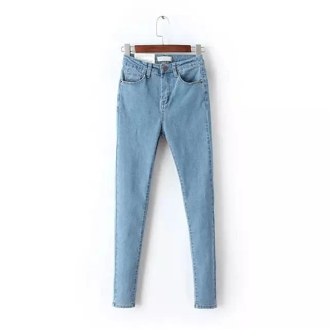 Vintage Fit High Waist  Elastic Denim Skinny Jeans Classic Pencil Pants