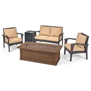 Voyage Outdoor 4 Seater Wicker Chat Set with Fire Pit