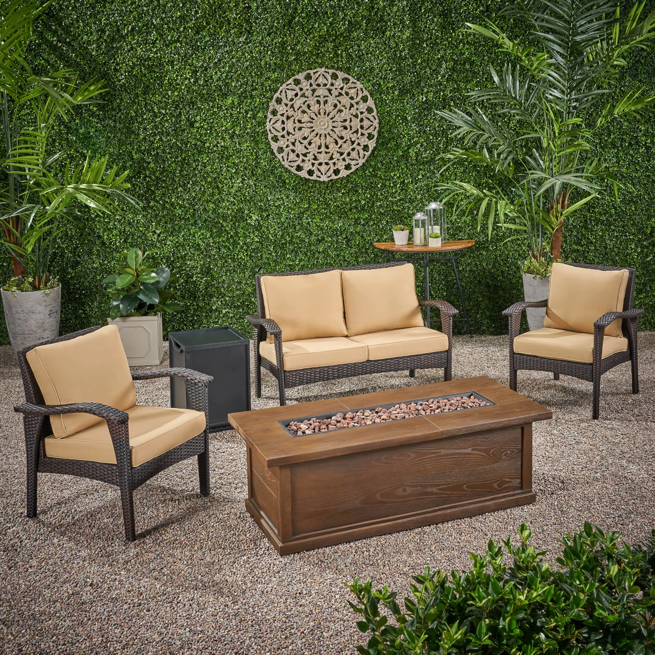 Voyage Outdoor 4 Seater Wicker Chat Set with Fire Pit