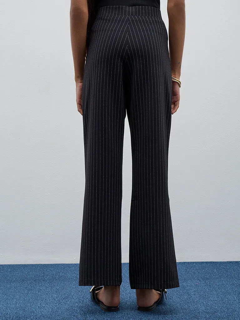 Wardrobe Black Pinstriped High-Rise Trousers