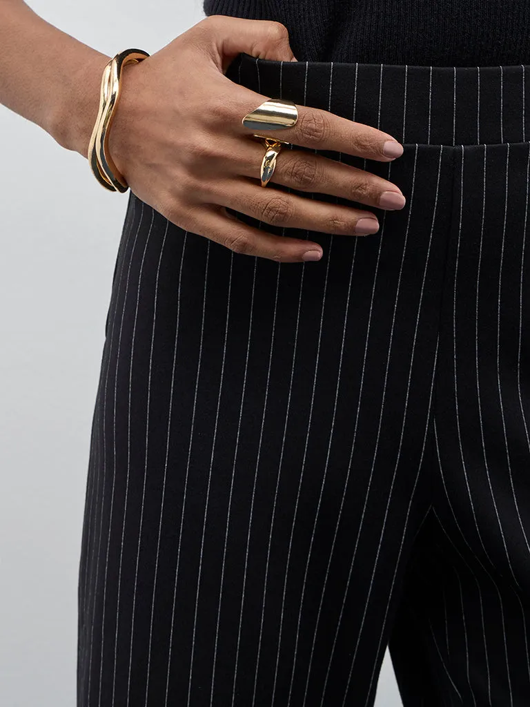 Wardrobe Black Pinstriped High-Rise Trousers