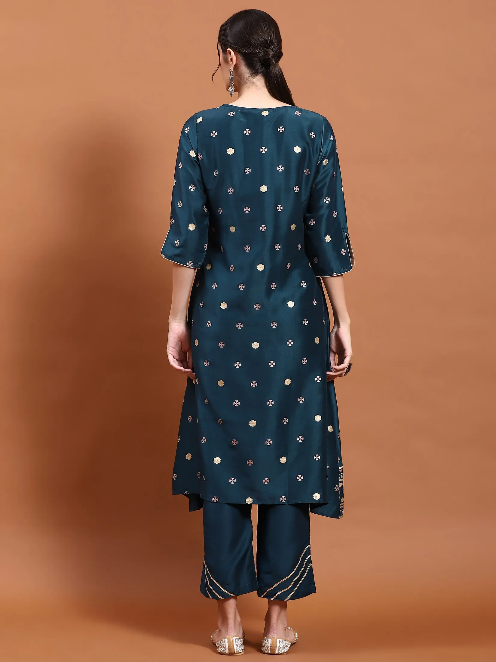 Women Blue Geometric Print Kurta With Comfort Pant