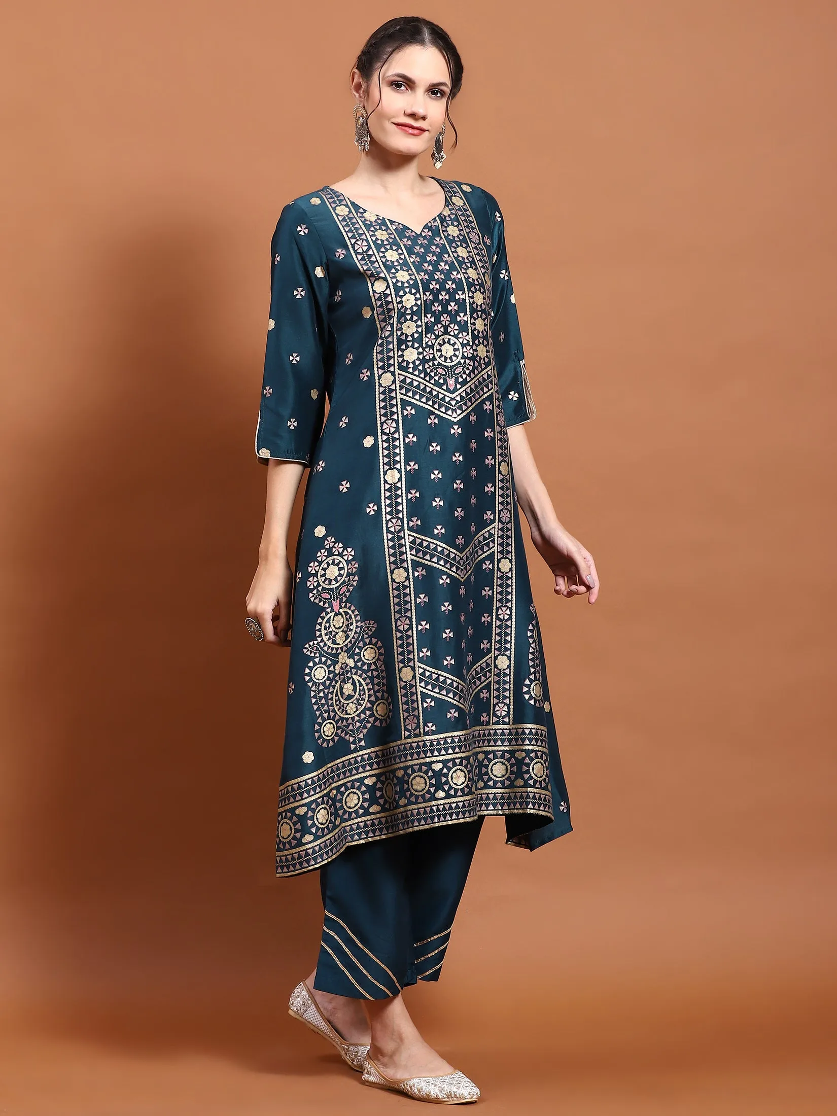 Women Blue Geometric Print Kurta With Comfort Pant